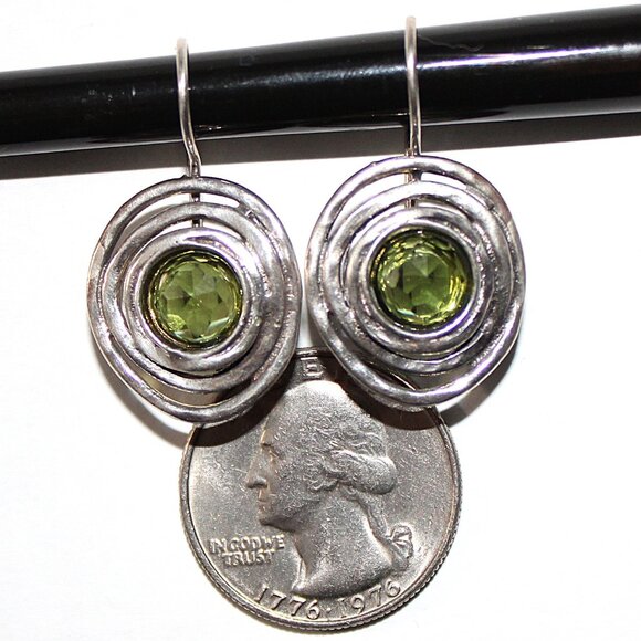 Sterling Silver Bohemian Green Glass Earrings - Picture 3 of 4